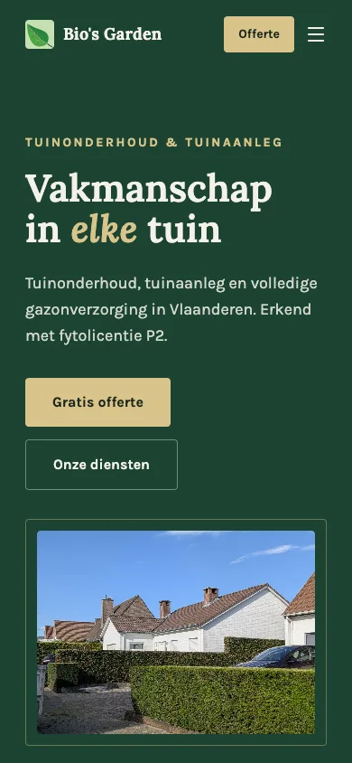 Bio's Garden website op mobiel