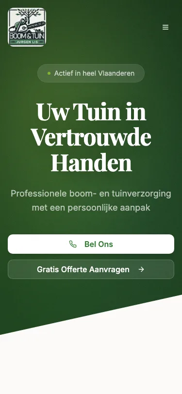 Boom en Tuinen Lis website op mobiel