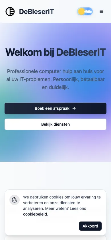 DeBleserIT website op mobiel